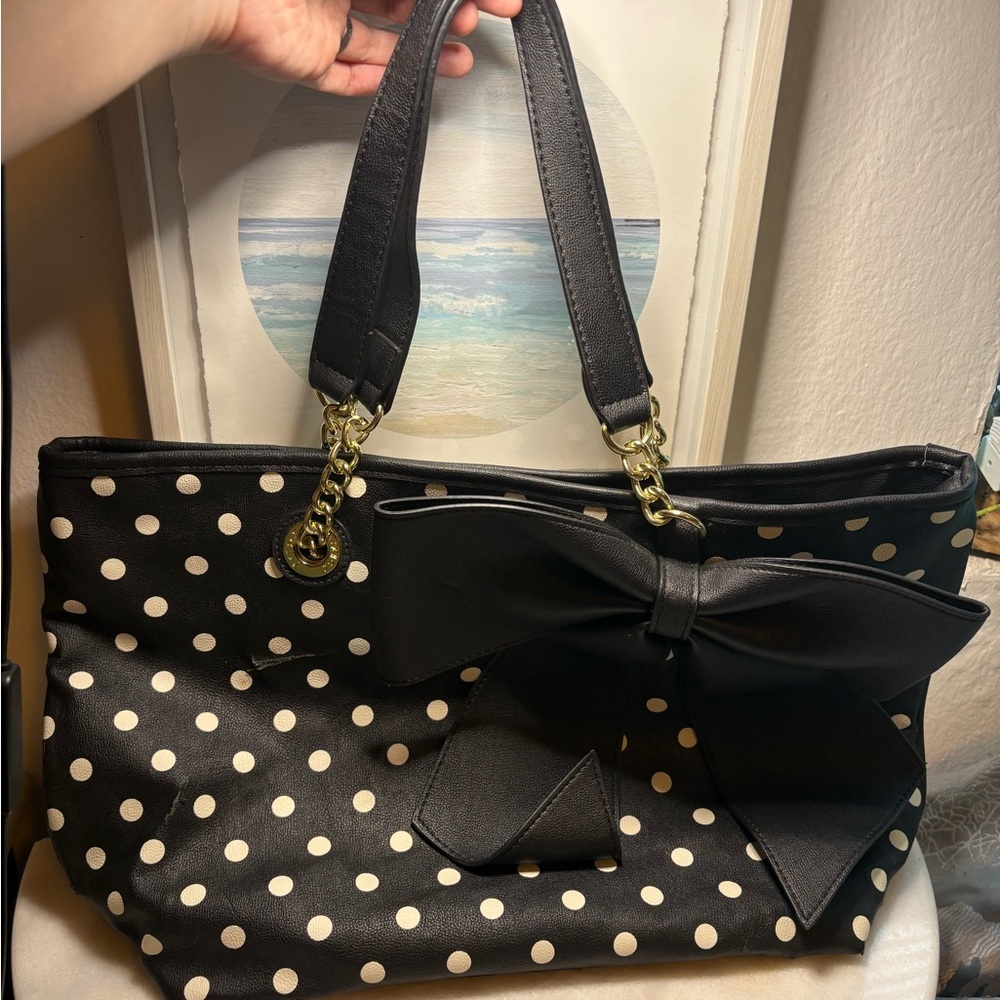 Betsey Johnson Black and White Polka Dot Bow Shoulder Bag
